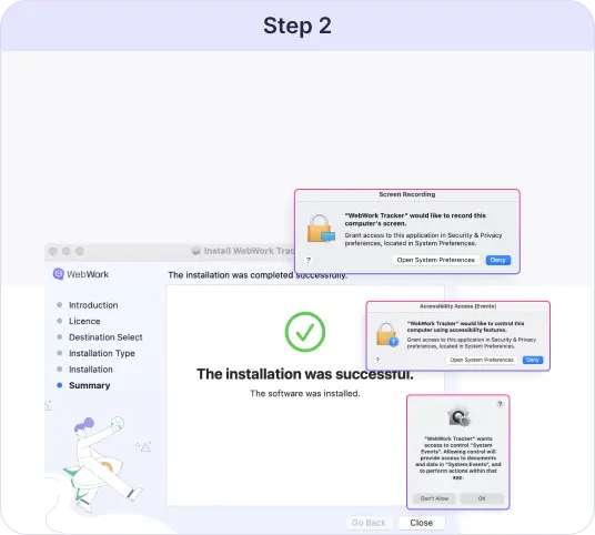 Установите трекер времени для Mac с пошаговыми инструкциями Следуйте инструкциям на экране для установки трекера времени на Mac